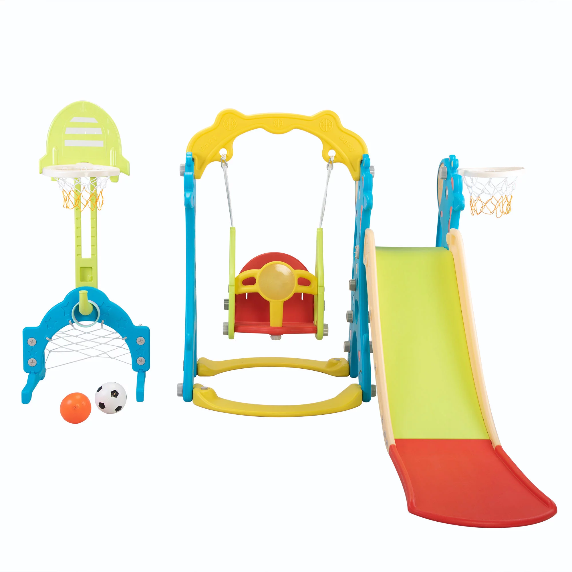 Versatile 5-in-1 Slide and Swing Playing Set - 29.32 - Unleash hours of indoor and outdoor fun!