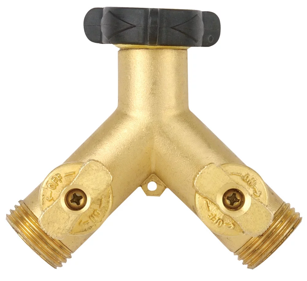 Gilmour High Flow Brass Dual Valve Water Hose Y - Garden Watering Manifold 13HF