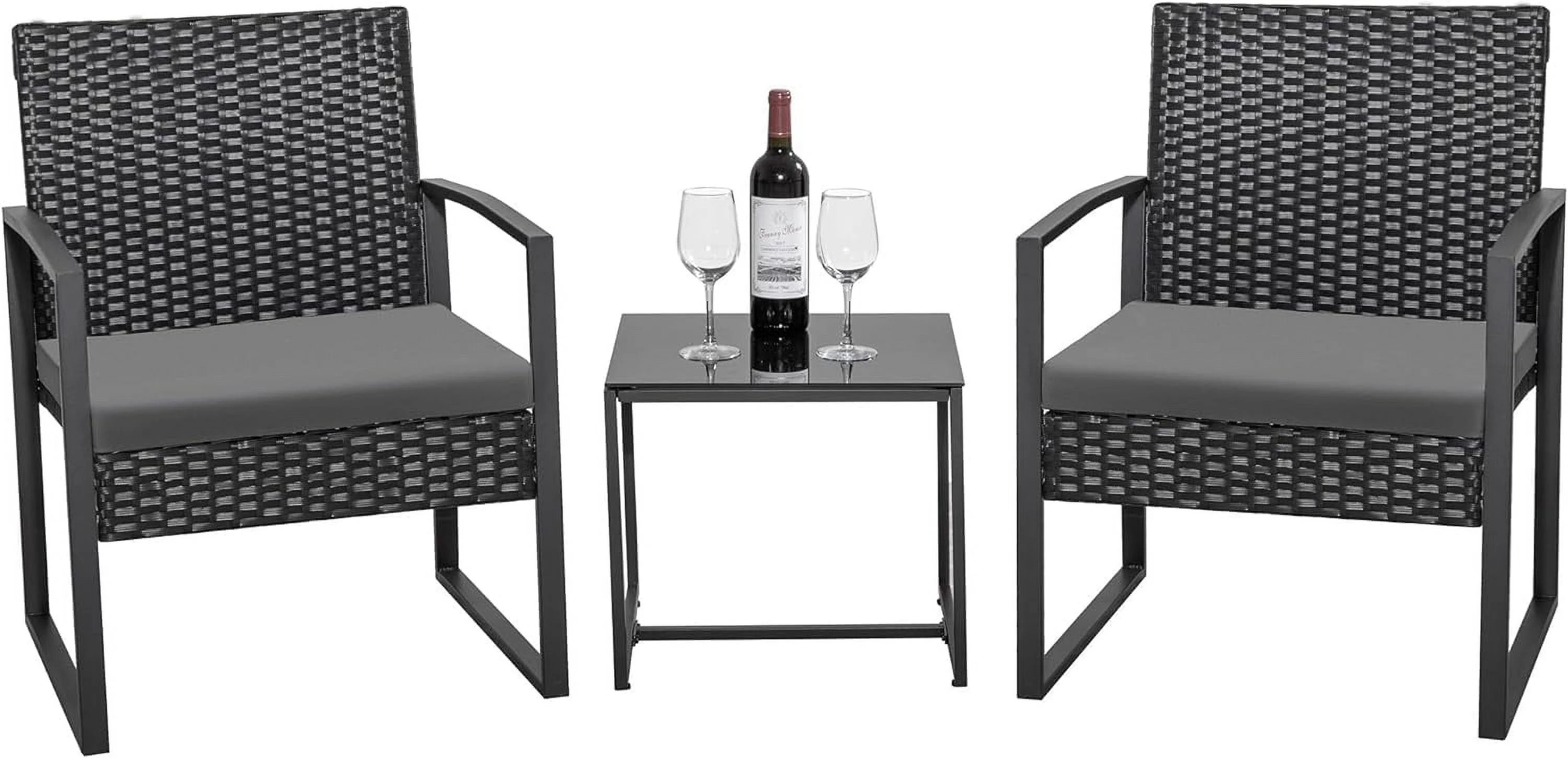 SJOINMB Balcony 3 Piece  Table Garden Backyard Outdoor Patio Use Porch Chairs Cushioned PE Wicker  Rattan (Grey)