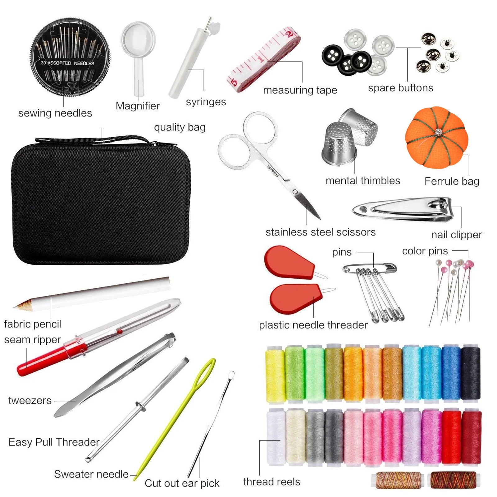 Sewing Kit, TSV 126pcs Set XL Sewing Supplies with Case Includes Scissors, Thimble, Thread, Needles, Tape Measure