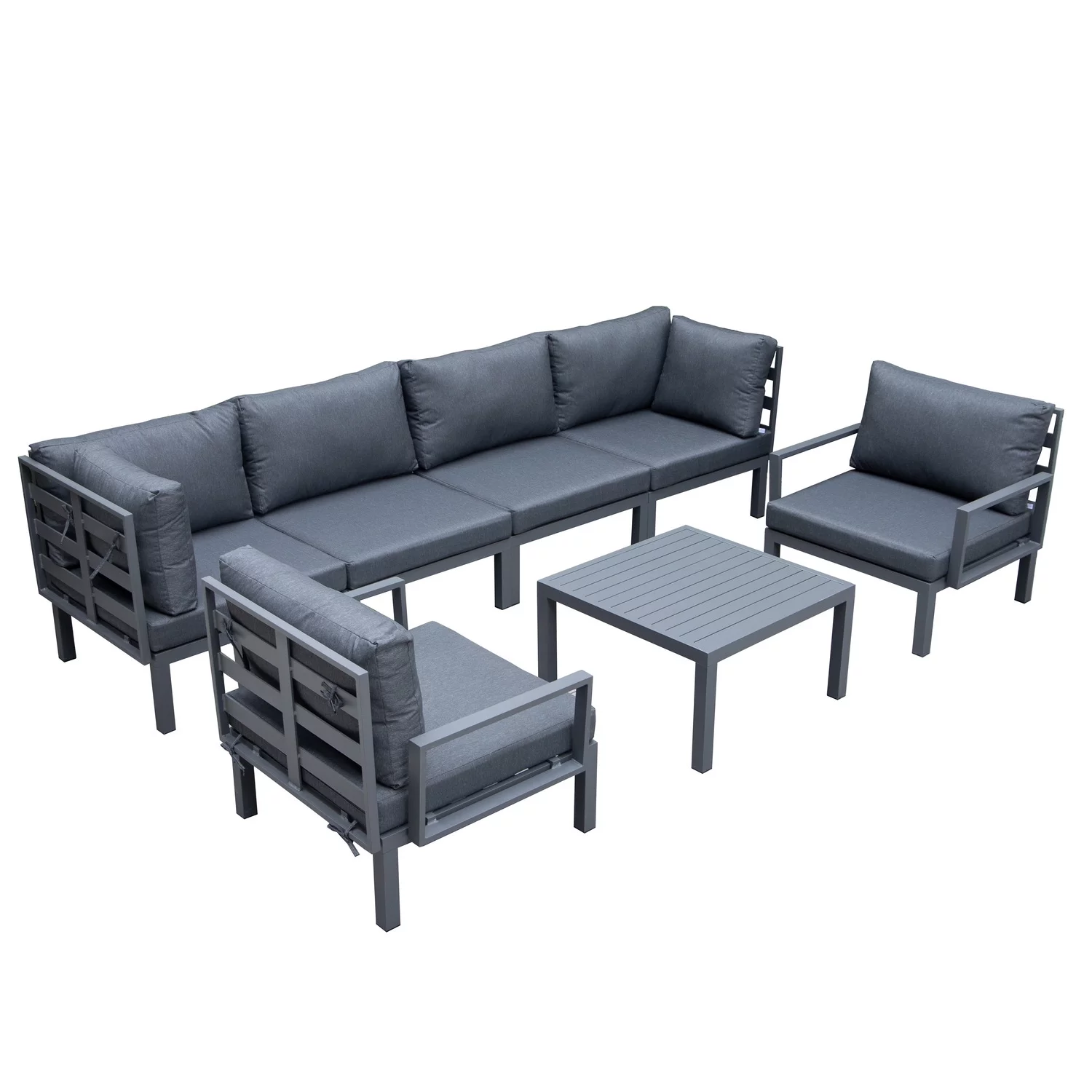 HomeStock Natural Beauty 7-Piece Aluminum Patio Conversation Set With Coffee Table And Cushions