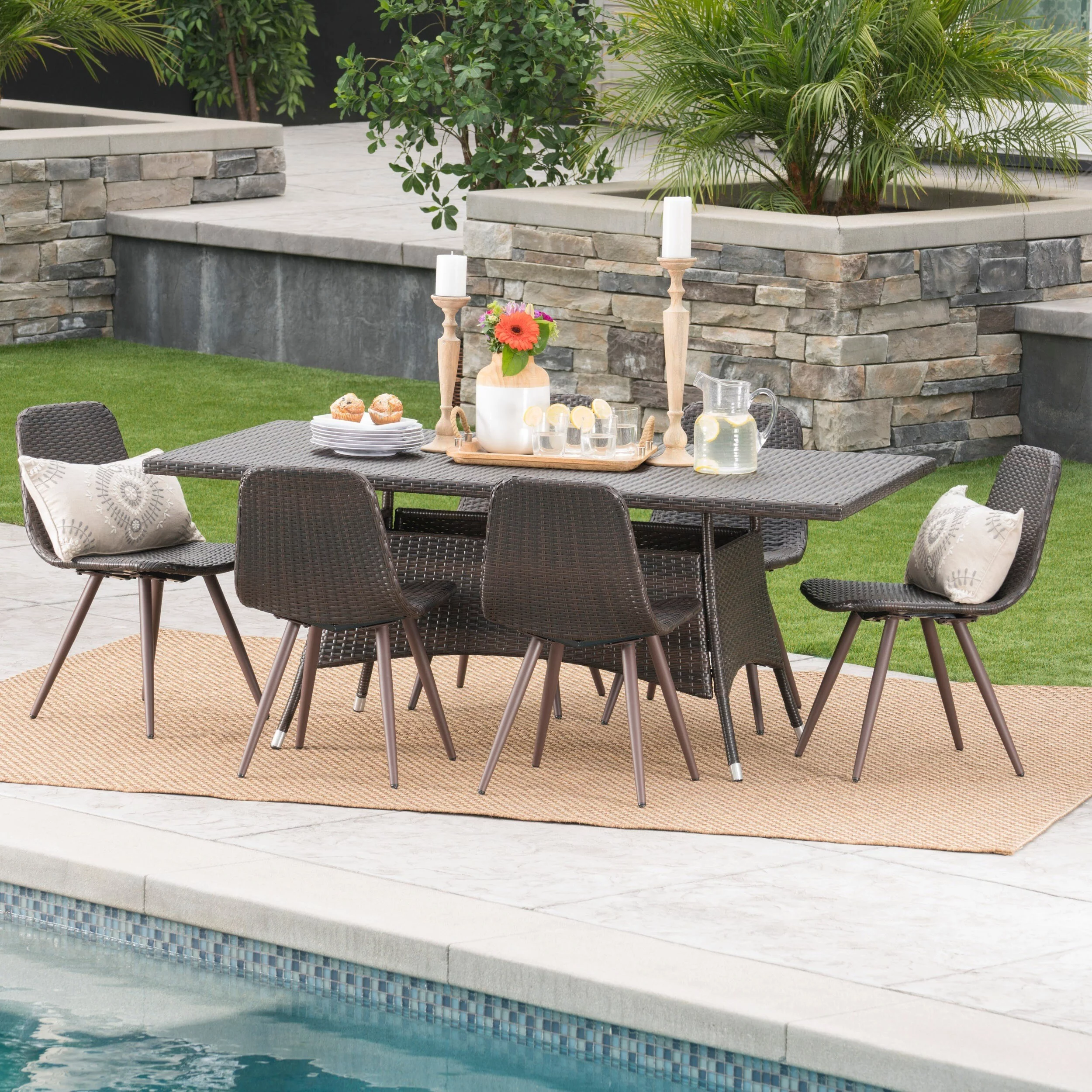 Christopher Knight Home Ezra Outdoor 7-Piece Rectangle Wicker Dining Set by
