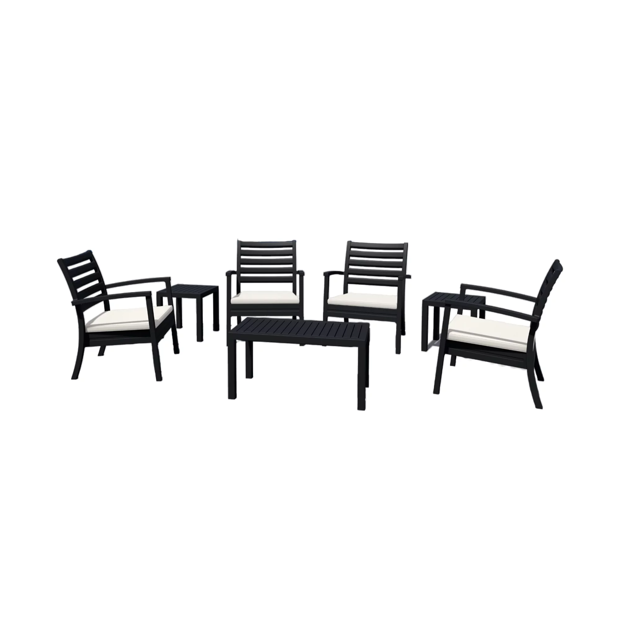 Luxury Commercial Living 7-Piece Black and Cream White Outdoor Patio Seating Set with Cushions 36