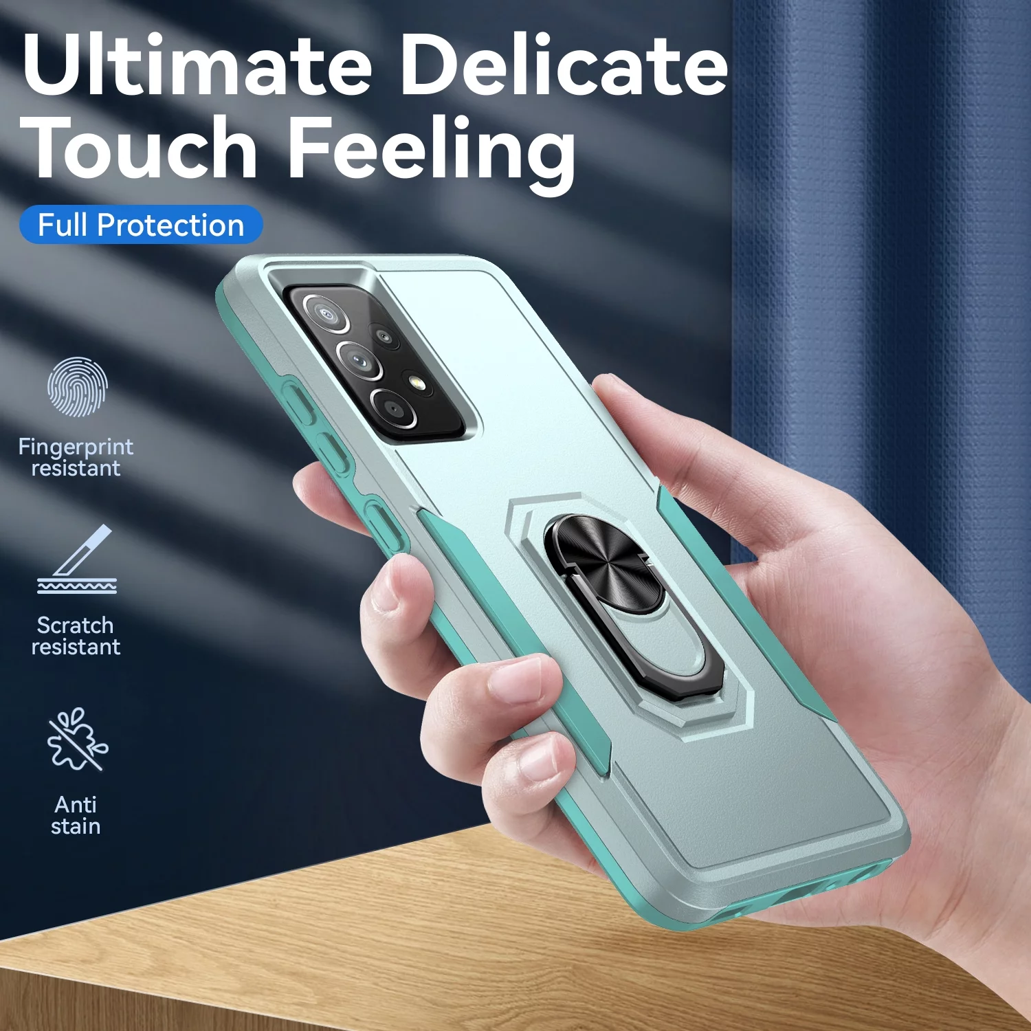 Galaxy A52 5G Case, 360 degree Rotate Ring Stand Rugged Lightweight Slim Impact-Resistant Full Body Shockproof Protective Bumper Case For Samsung A52 5G,Green