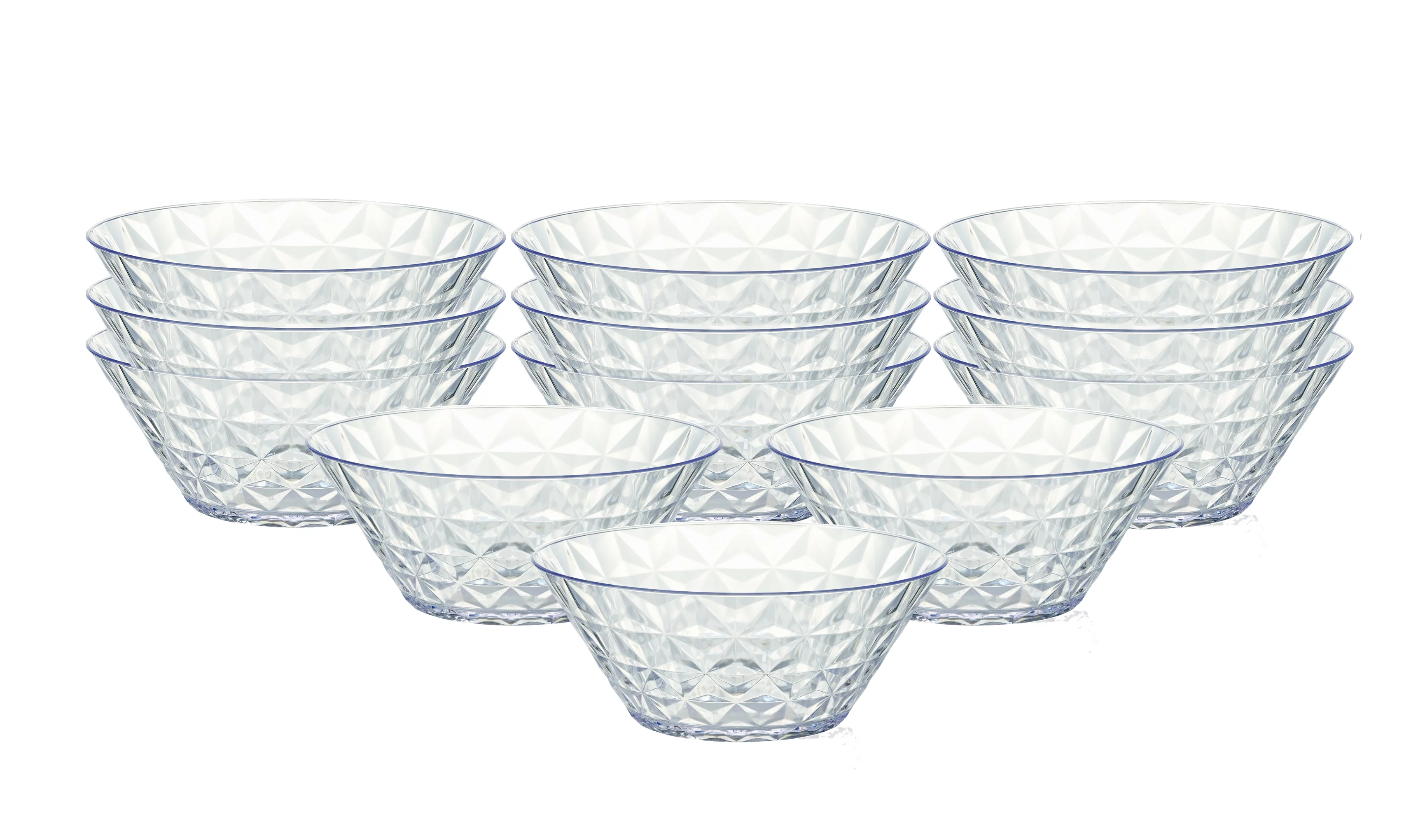 Plasvale - Set of 12 Colorful Durable Plastic Dessert Bowls (8 fl oz) - Crystal Line - Dishwasher Safe - BPA Free (Clear)