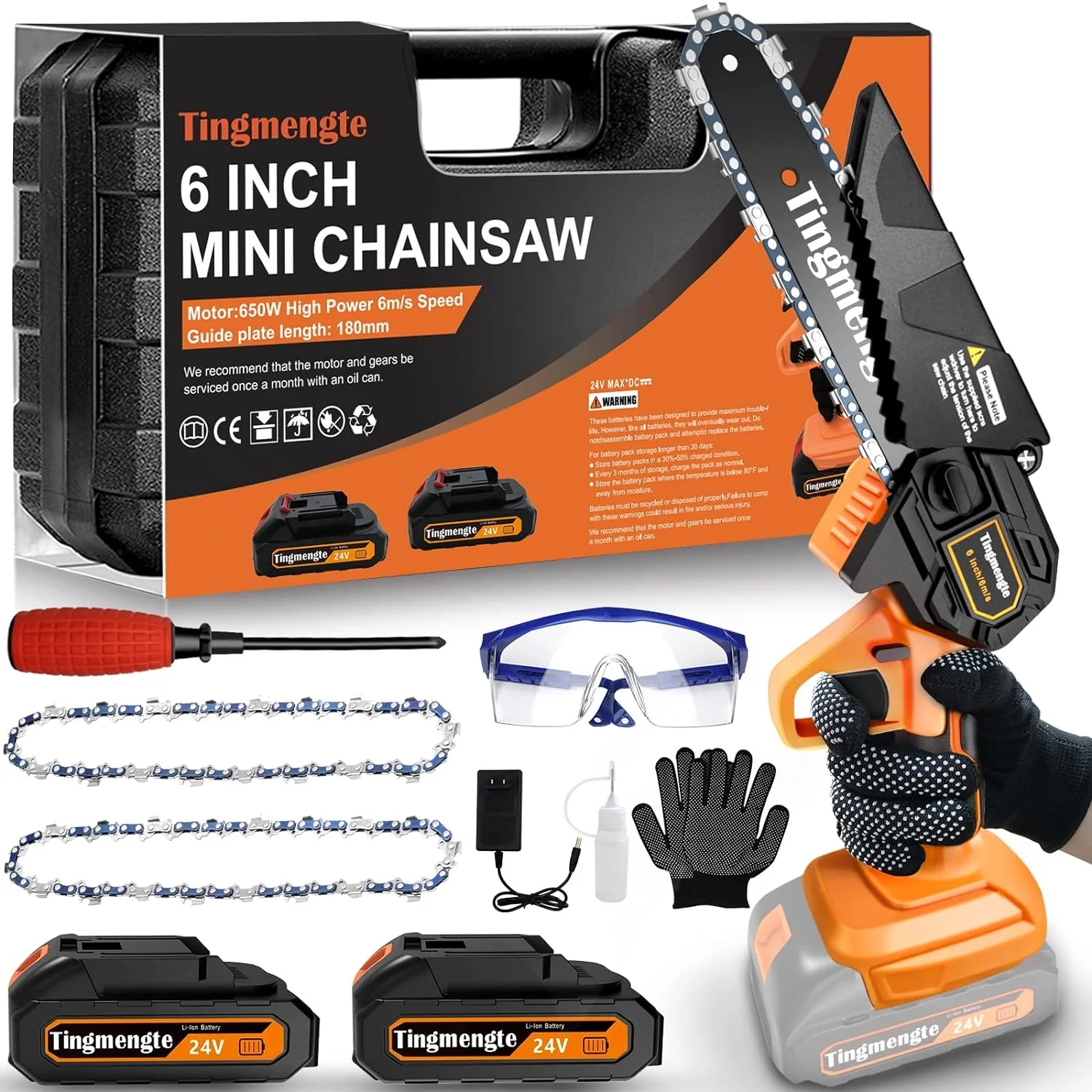 Mini Chainsaw 8 Inch  Cordless Mini Chainsaw Battery Powered with 24V 10000mAh Rechargeable Battery  3.4Lb One-Hand Use Electric Chainsaw  Handheld Chainsaw for Tree Trimming Wood Cutting