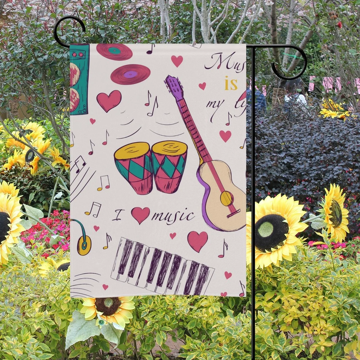 POPCreation Music Instruments Pattern Polyester Garden Flag Outdoor Flag Home Party Garden Decor 28x40 inches