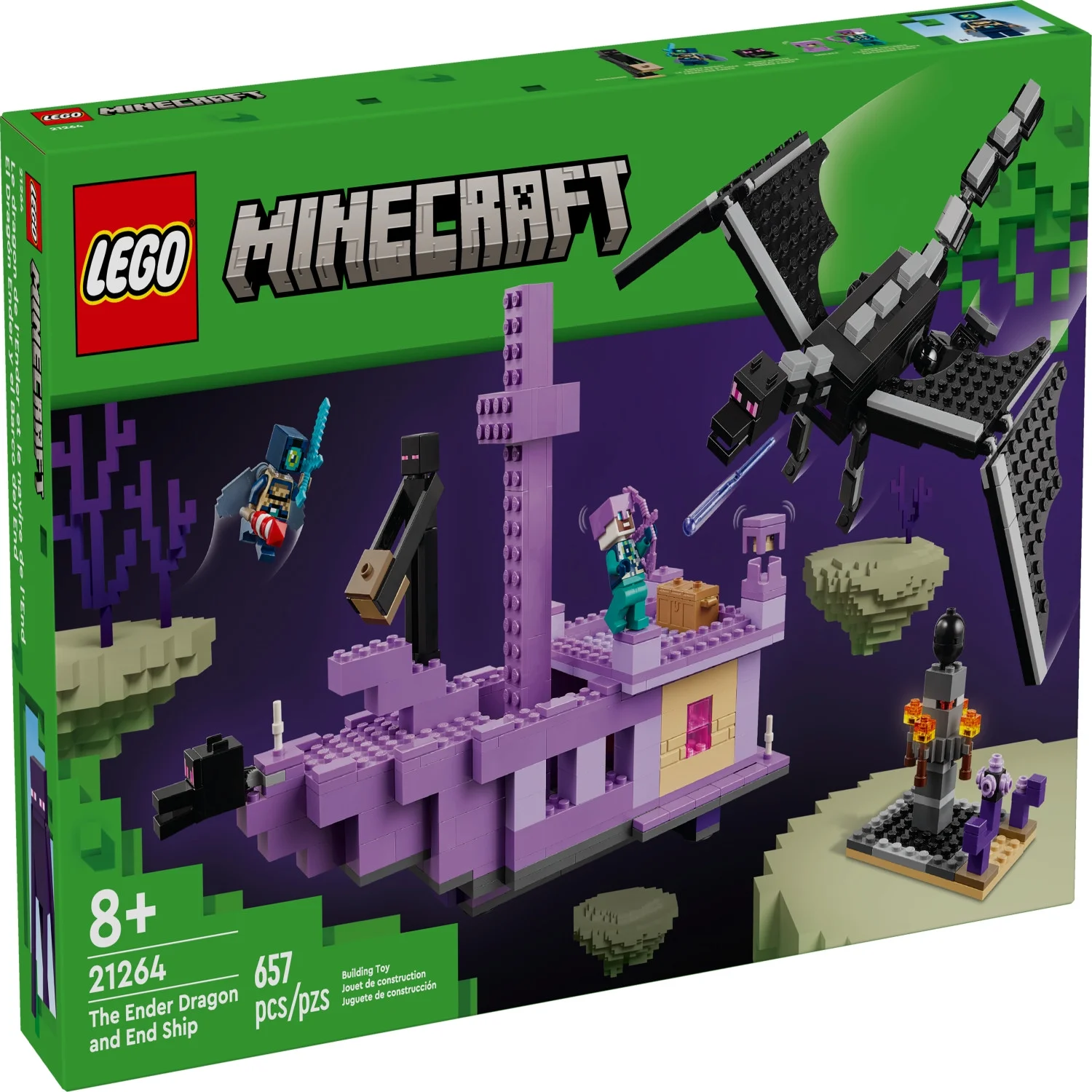 LEGO Minecraft The Ender Dragon and End Ship Building Set, Video Game Toy with 2 Minecraft Minifigures, Dragon Toy Action Playset for Kids, Birthday Gift for Boys and Girls Ages 8 and Up, 21264