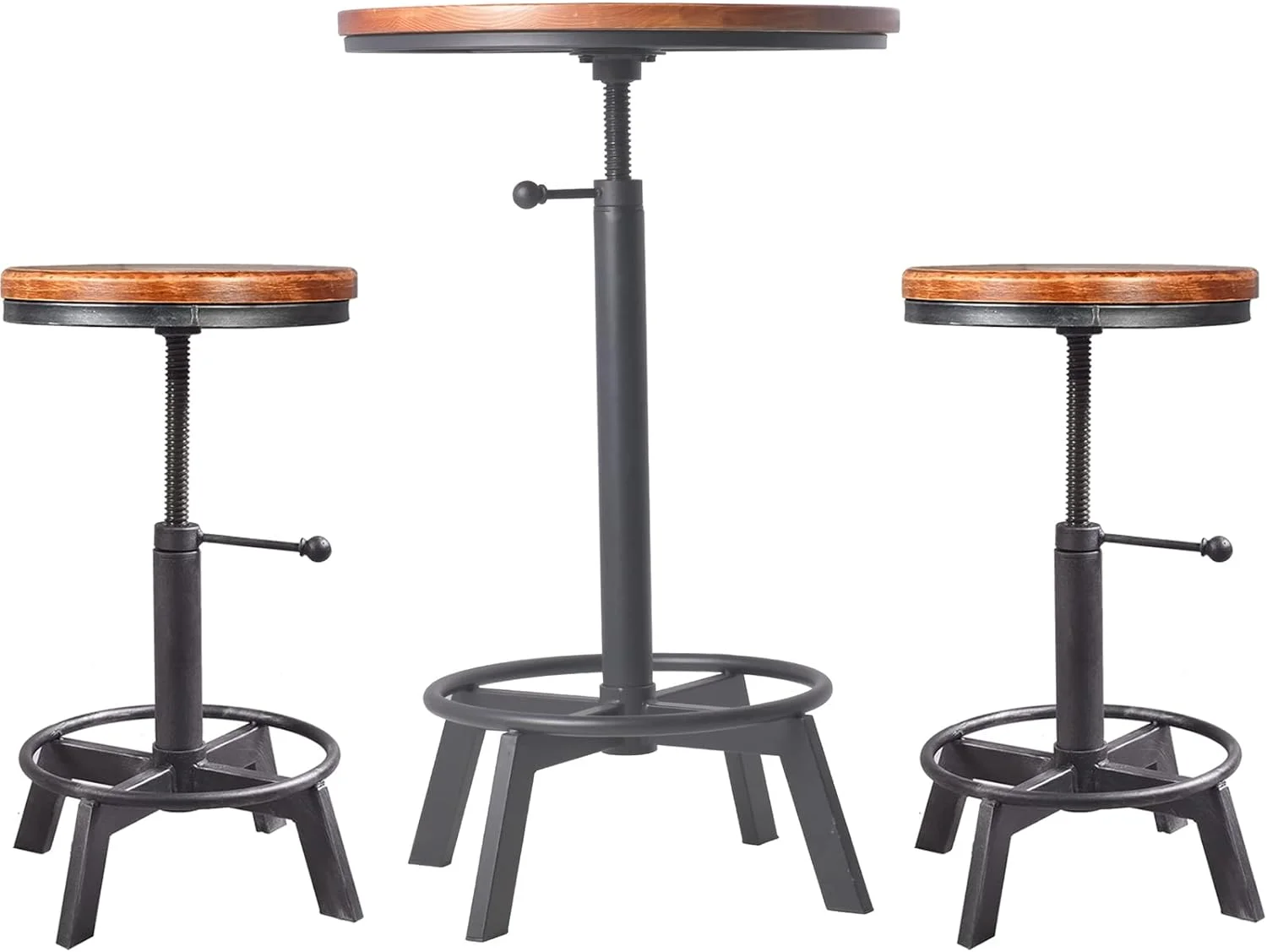 MQLIFEBOOM 30-35.4inch Height Adjustable Bistro  Table and 17.7-24inch Height Adjustable  Stools Industrial  Set Vintage Pub Table and Chairs  for Kitchen Coffee House Office
