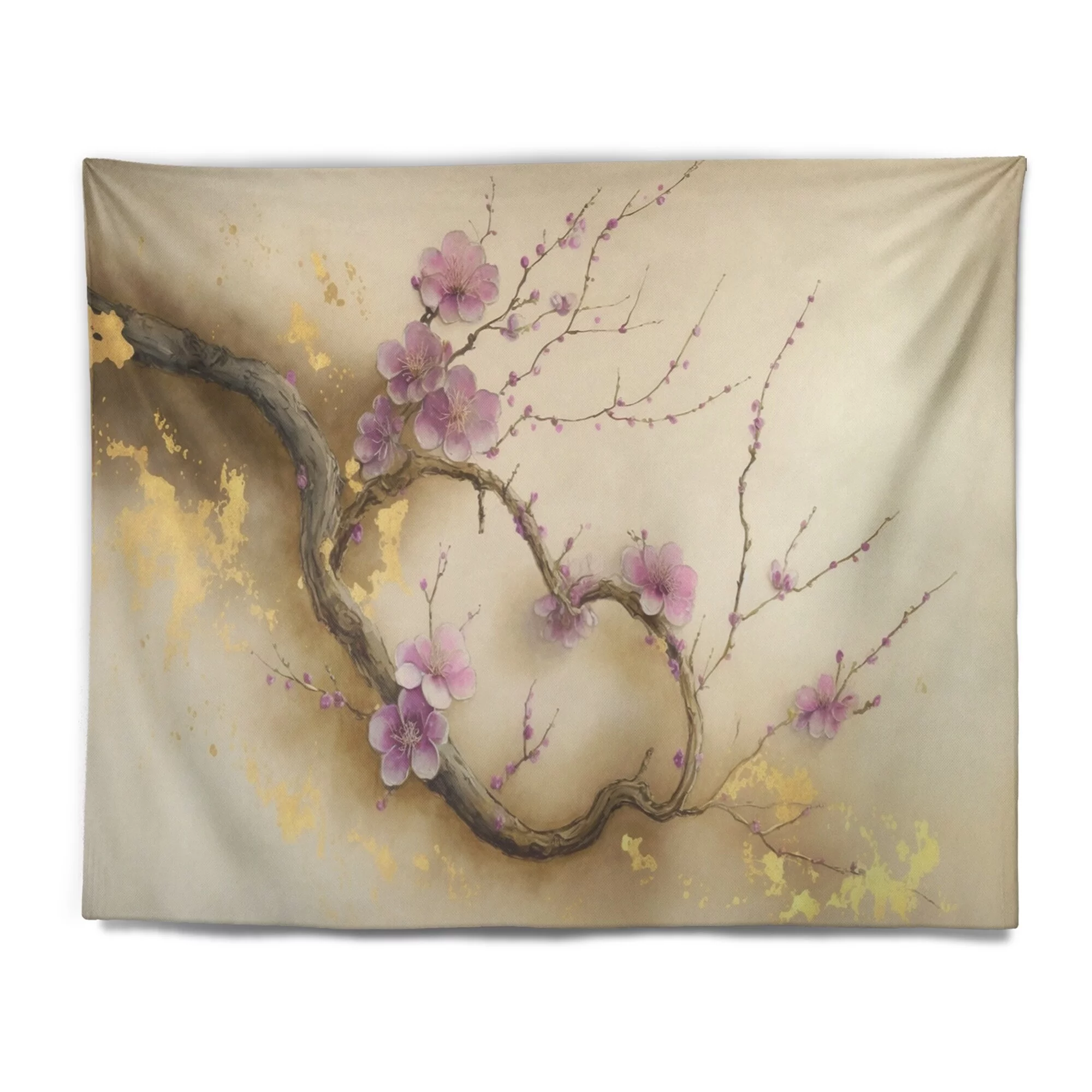 DESIGN ART Designart 'Pink And Plum Cherry Blossom Branch VI' Tree Cherry Blossom Wall Tapestry 39 in. x 32 in.