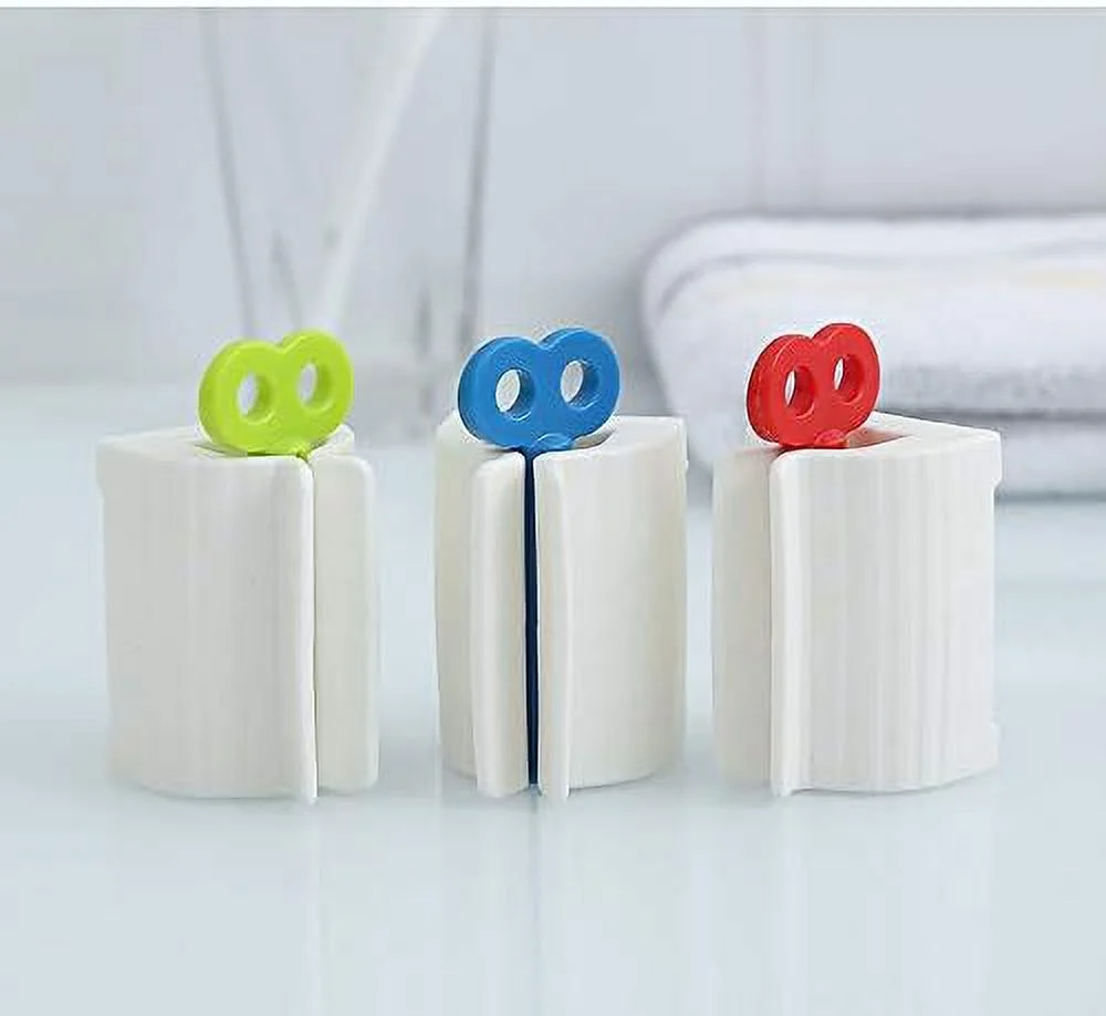 Pack of 3 Toothpaste Squeezer, Stand Rotating Toothpaste Dispenser Tube Squeezer Made of Plastic for Bathroom (Red Blue Green) Holder & Dispenser
