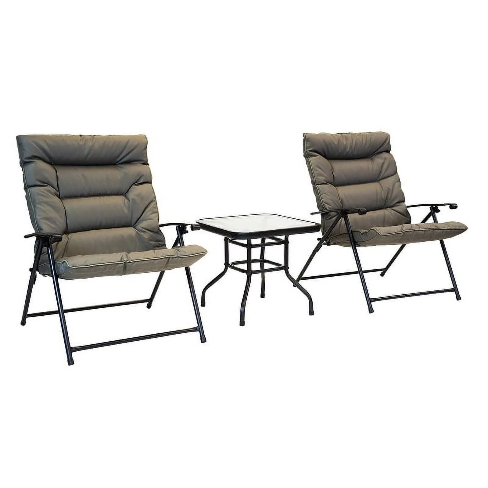 Patio Premier 3pc Folding Set with Cushions, Black Frame, Olive Cushions