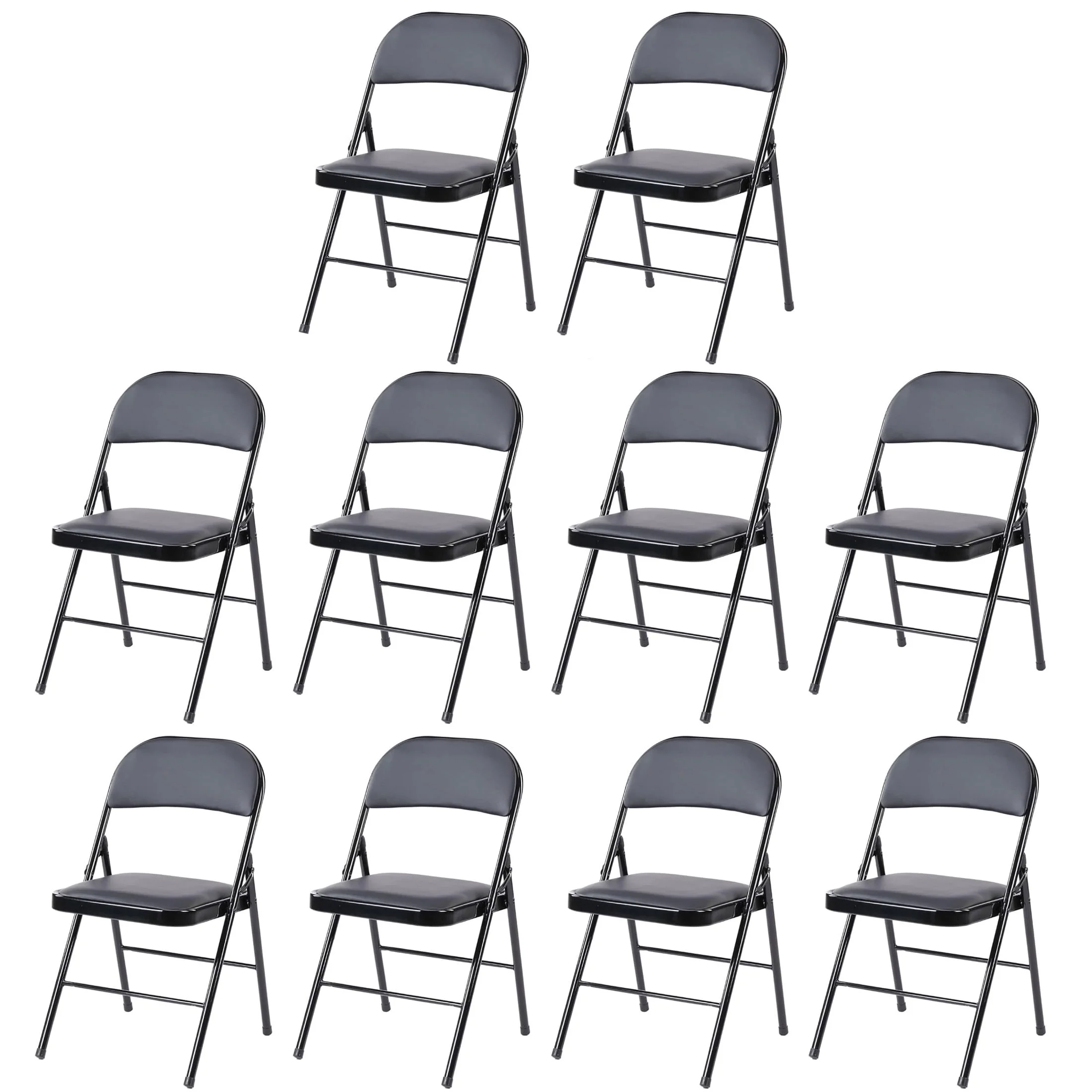 edx 10 Pack Folding Chair with Sturdy Metal Frame, High-Density Padding, and Water-Resistant PU Leather - Ideal for Meetings, Gatherings, and Events,Black