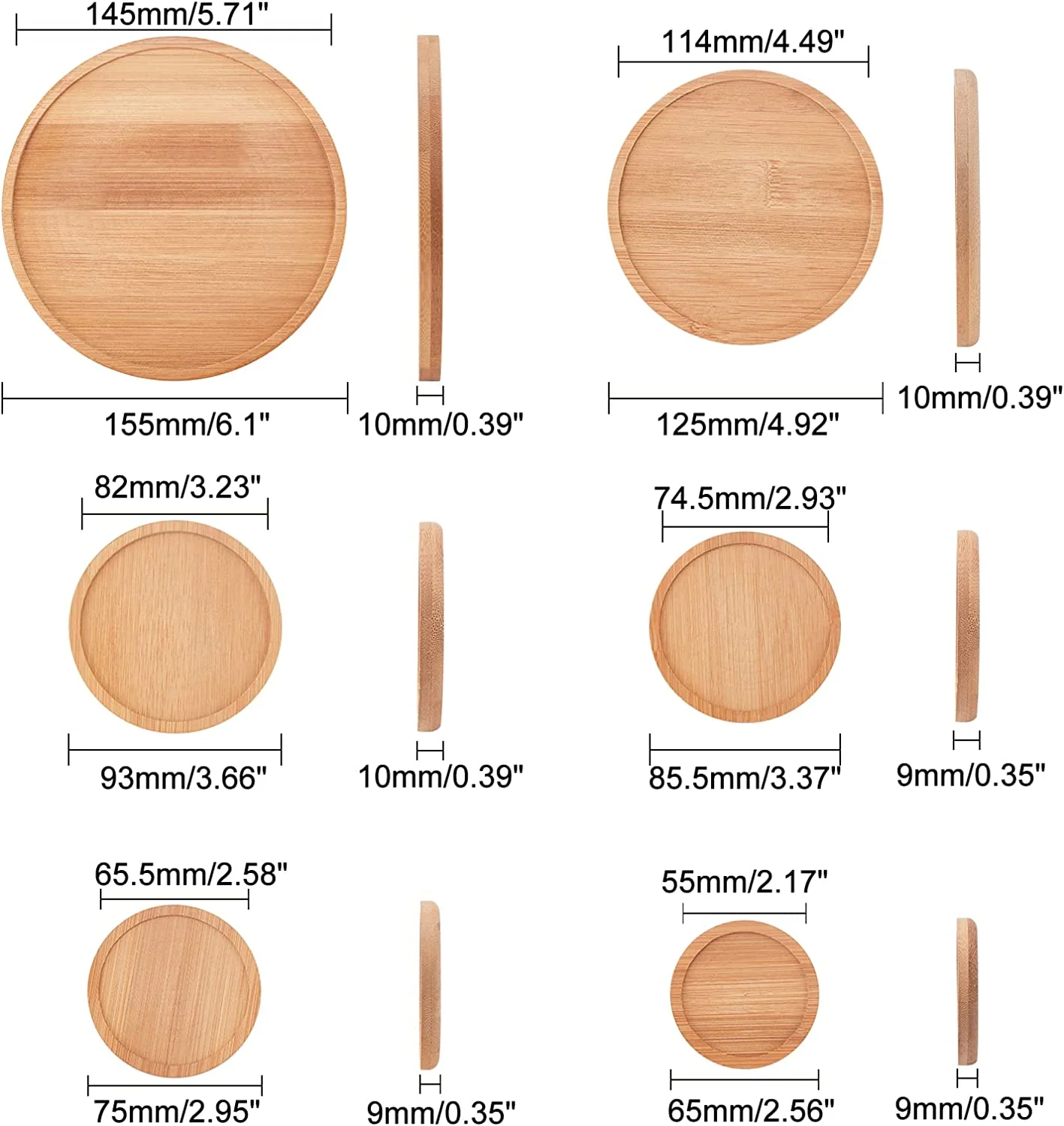 Bamboo Plant Saucer 6 Different Sizes Round Plant Plant Pot Tray Plant Pot Saucers Durable Bamboo Plant Tray for Indoors or Outdoors 2.1