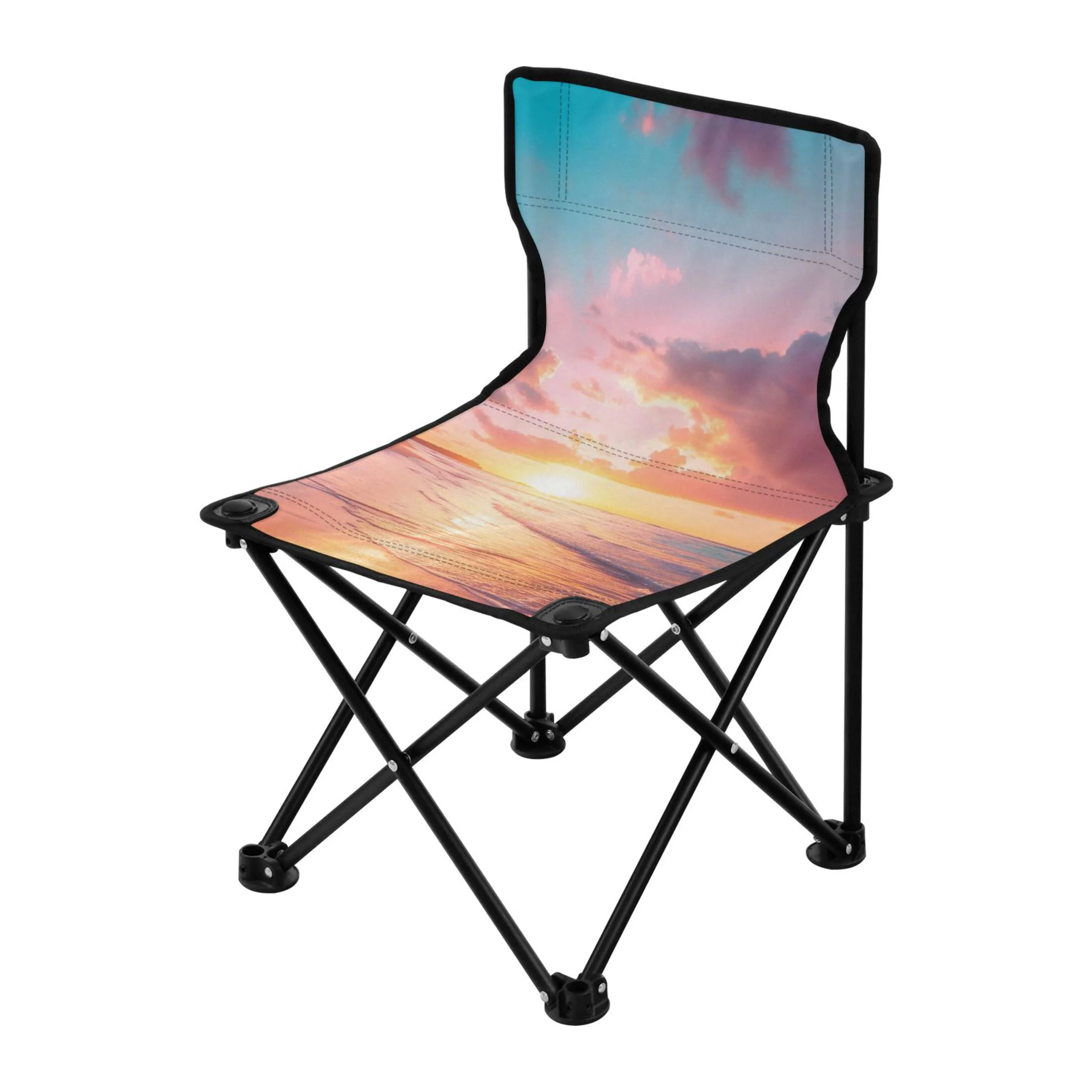 Sunset Beach Landscape Portable Camping Chair Small for Kids Outdoor Folding Beach Chair Fishing Chair Lawn Chair with Carry Bag