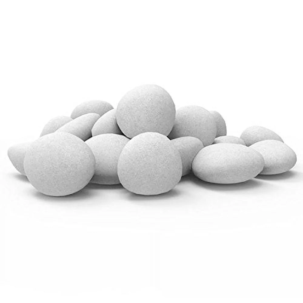 24 PCS Fireplace Ceramic Pebbles for All Types of Indoor, Gas Inserts, Ventless & Vent Free, Electric, or Outdoor Fireplaces & Fire Pits. Realistic Clean Burning Accessories in White