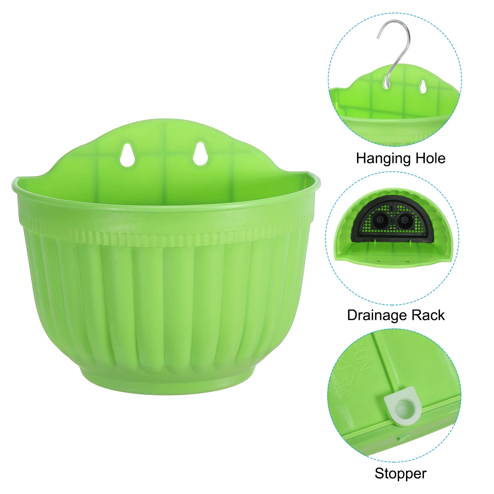 Uxcell 8 Inch Hanging Pot Planters with S Hooks and Stopper, Green 3 Pack