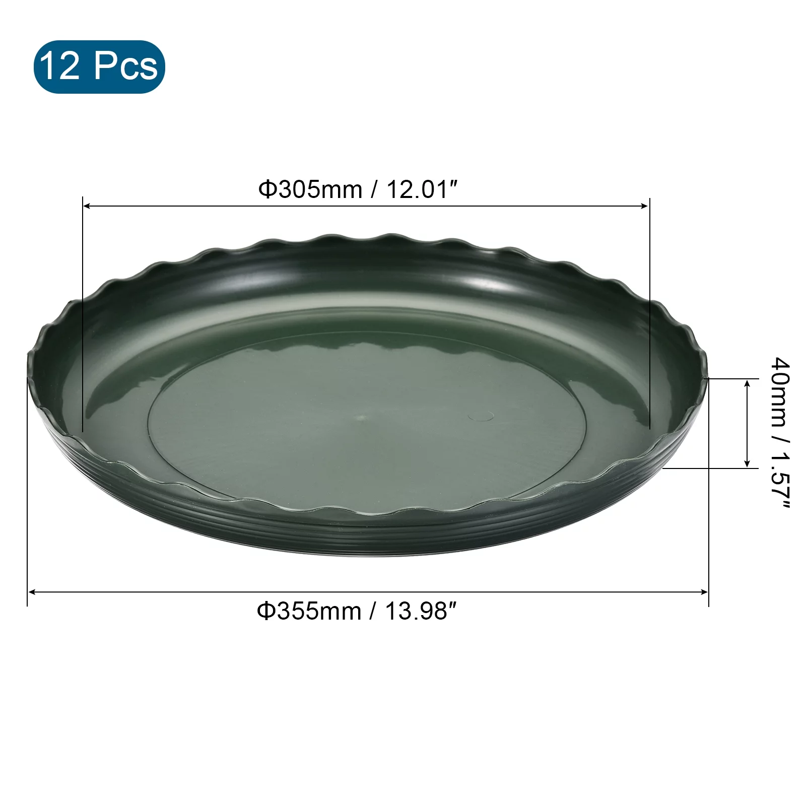 Uxcell Round Plant Saucer Drip Tray Plastic Wave Pot for Gardening 12pcs  Green 14