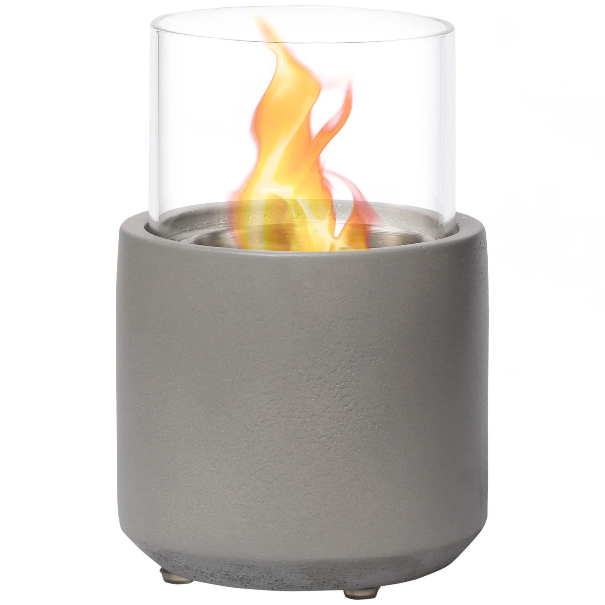 DeeHome Tabletop Fireplace, Mini Concrete Ethanol Fire Bowl with Lid, Burns up with Liquid Alcohol and Solid Tablet Alcohol, Light Grey