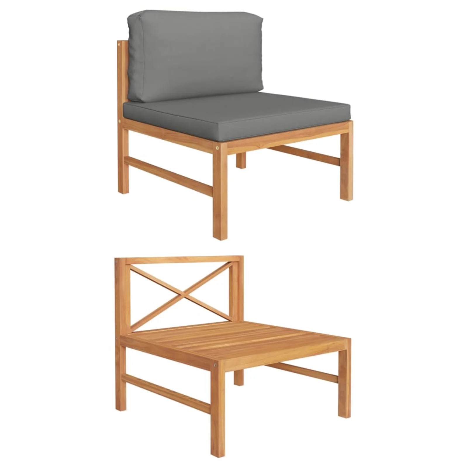 Irfora Middle Sofa with Dark Gray Cushions Solid Teak Wood