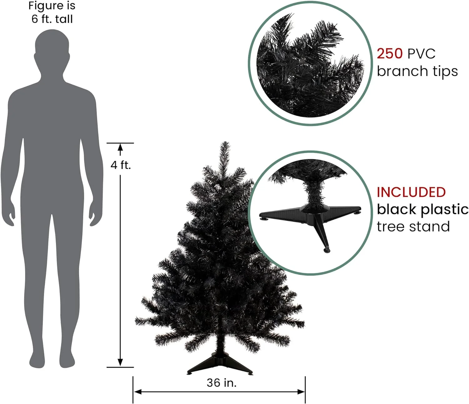 Modern 4-Foot Black Spruce Artificial Christmas Tree (36D)