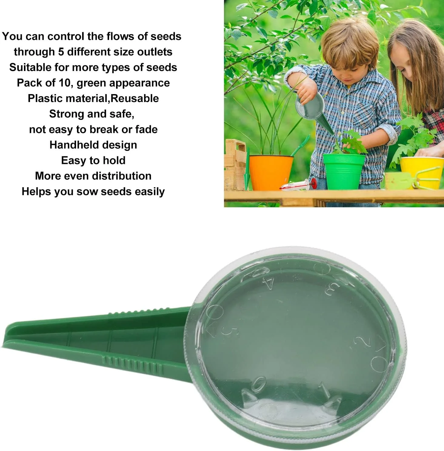 Sowing Seed Dispenser Hand Tool, 10pcs Hand Seed Sower with 5 Different Settings Reusable Seed Dispenser Seed Planter Tool for Small Seeds of Flowers, Vegetables