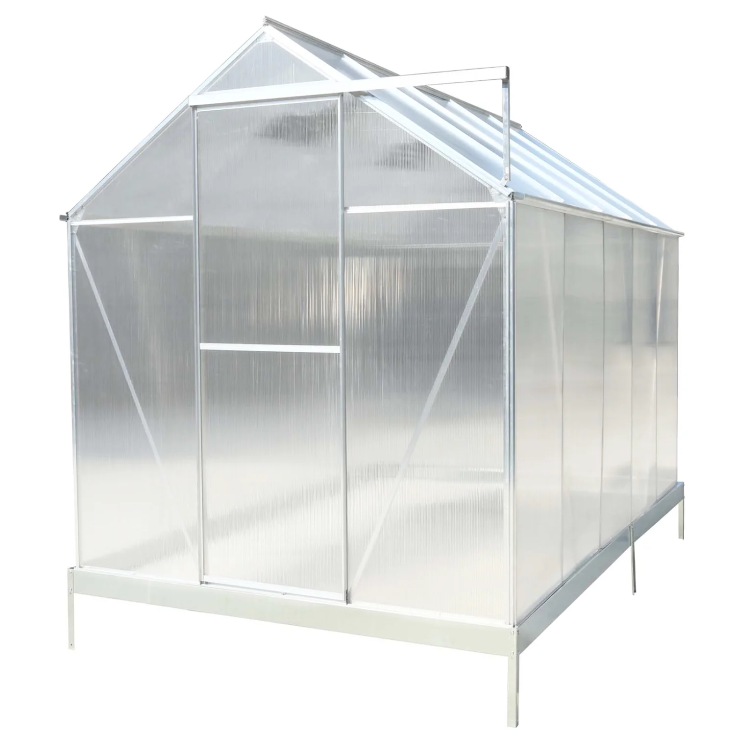Aluminium Color Heavy Duty Outdoor Greenhouse Kit with Polycarbonate Panels - Walk-in Greenhouse for Backyard Garden  Featuring Rain Gutter  Ventilation  and Secure Door - Ideal for Outdo