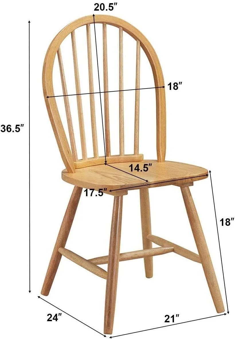 Classic Design Natural Wood Finish Pair of Dining Chairs Armless seat Ergonomic Backrest Heavy-Duty Construction
