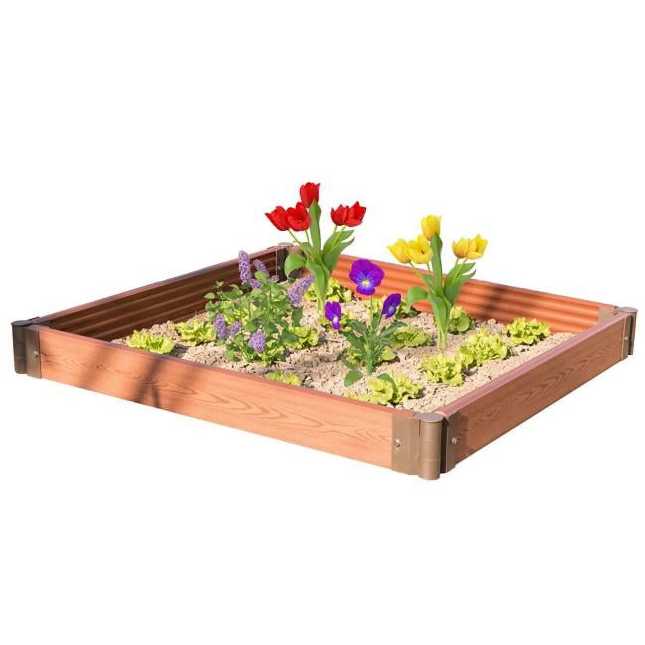 6 x 52 x 1.5 in. Classic Traditional Rectangular Durable Wood- Look Raised Outdoor Garden Bed Flower Planter Box, Brown - 4 Piece