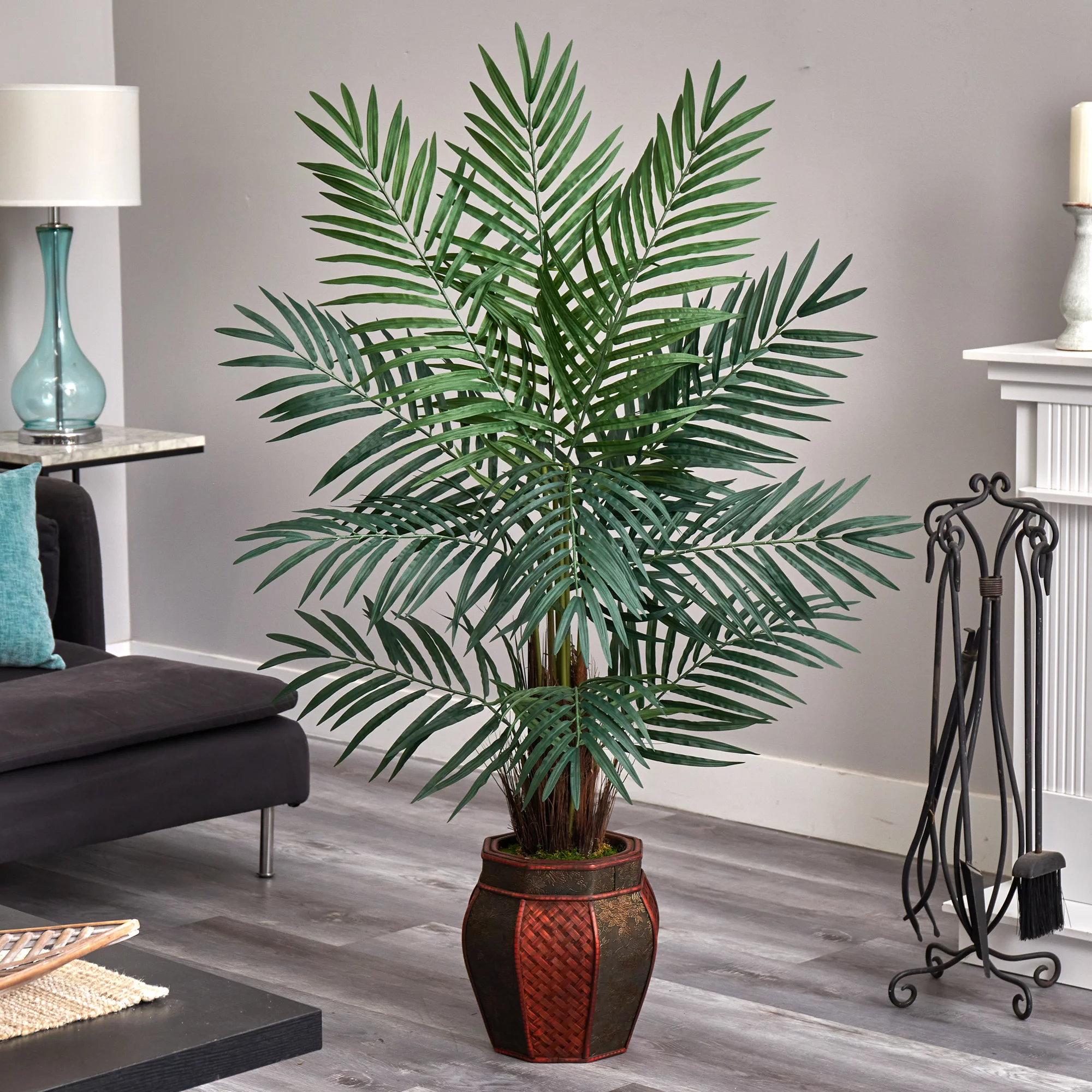 Nearly Natural 5 ft. Areca Palm Artificial Tree in Weave Planter