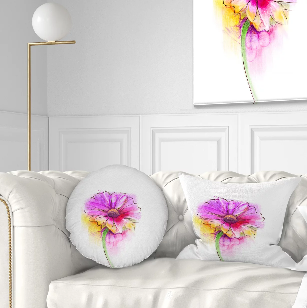 Designart Purple Yellow Gerbera Flower - Flower Throw Pillow - 12x20
