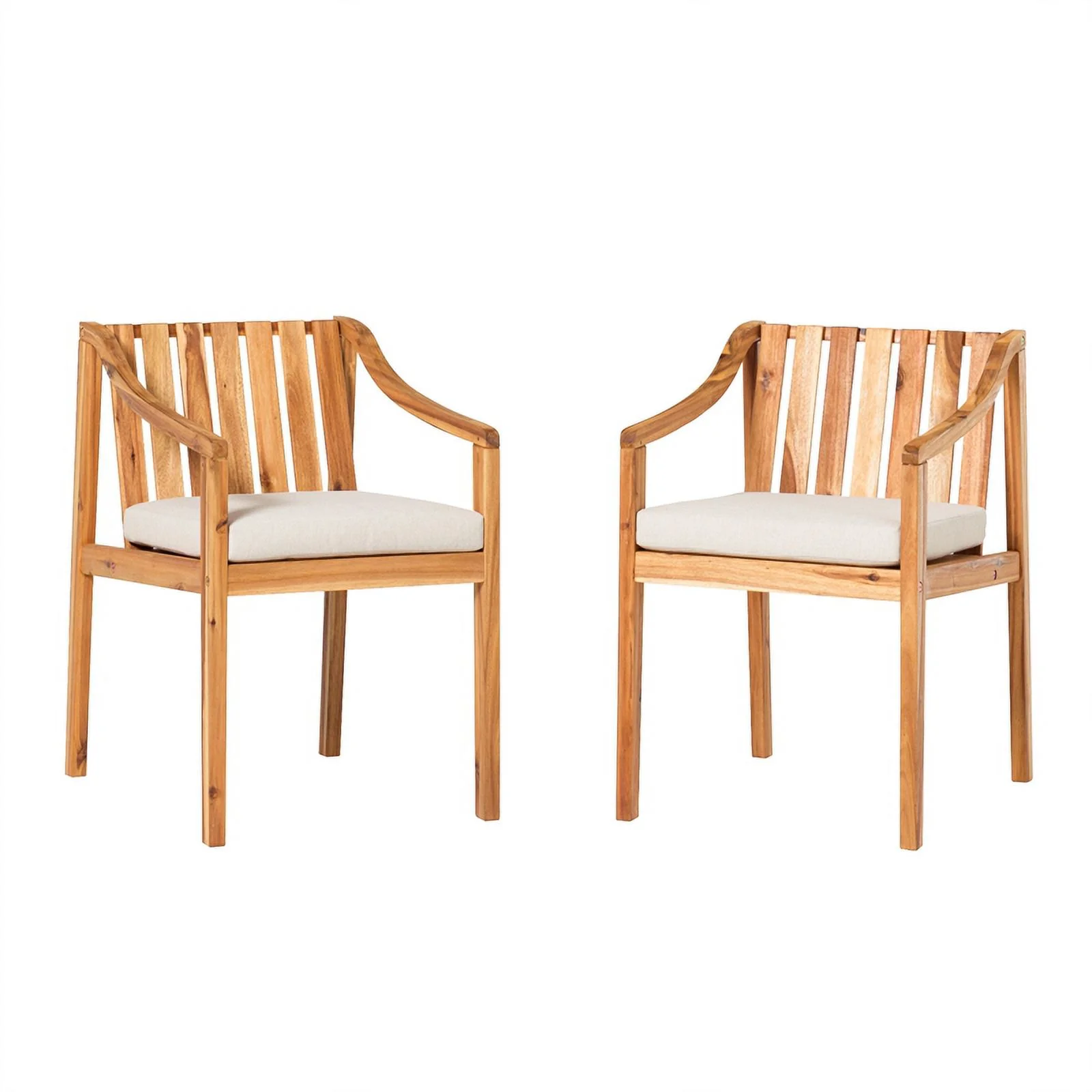 Pemberly Row Solid Wood Outdoor Curved Arm Dining Chair (set of 2) - Natural