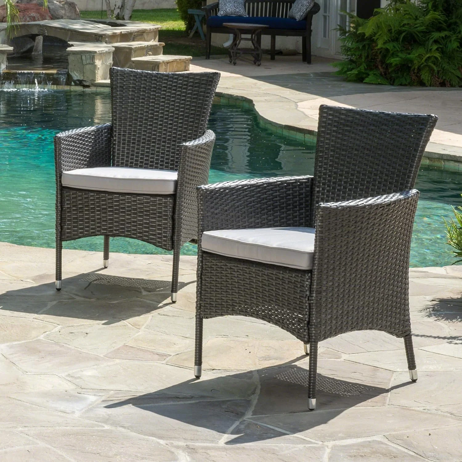 Christopher Home Malta KD PE Wicker Dining Chairs, 2-Pcs Set, Grey