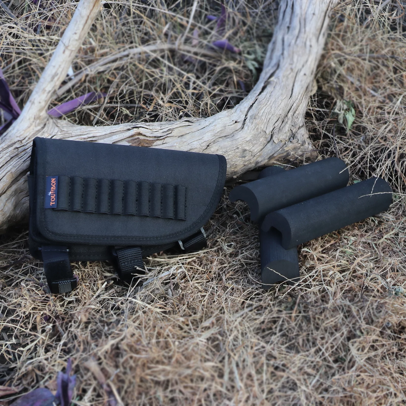 TOURBON Rifle Cheek Weld Riser Rest Comb Raiser with Ammo Holder Shooting Nylon Neoprene-Green/Black