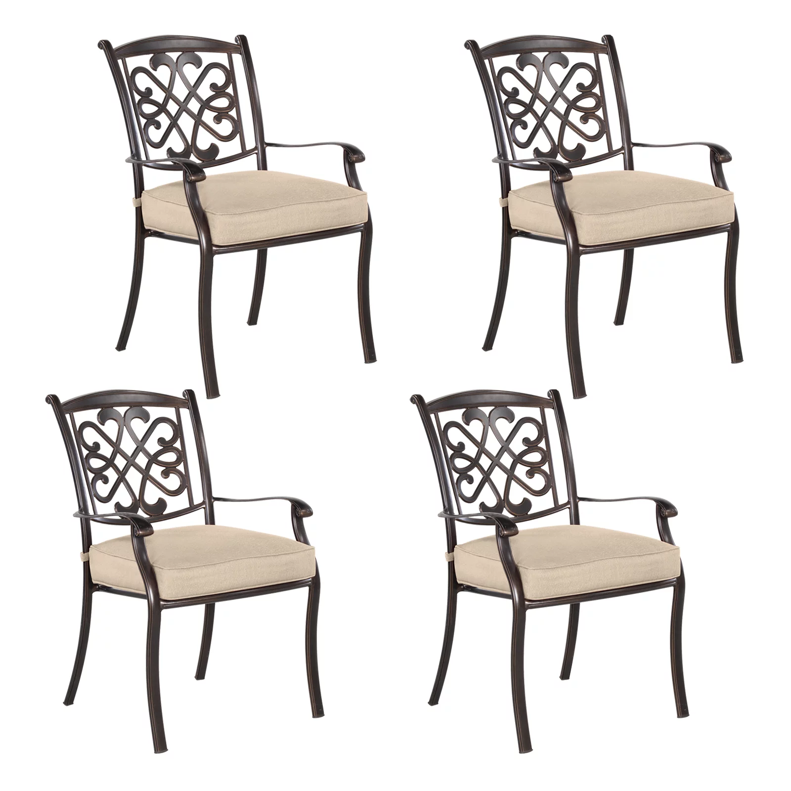 Patio Outdoor Aluminum Dining Chairs Set of 4, All Weather Stackable Bistro Chairs with Thick Cushions for Garden Backyard Deck Balcony Porch