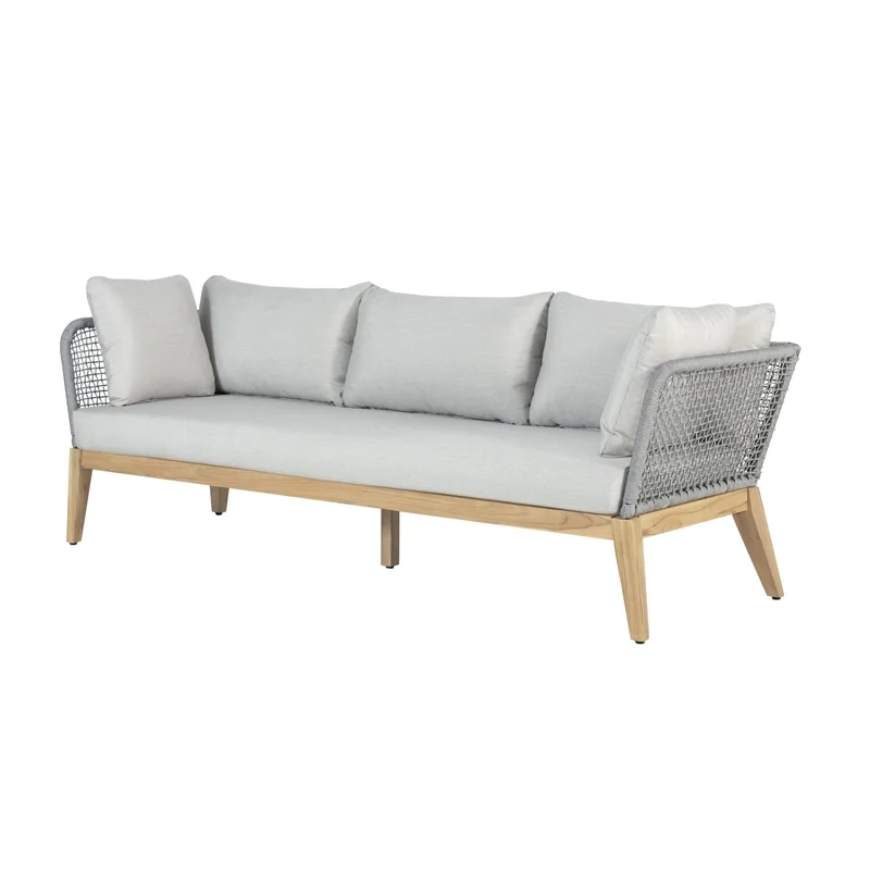 Cypress Teak Wood Sofa with Gray Color Rope Design