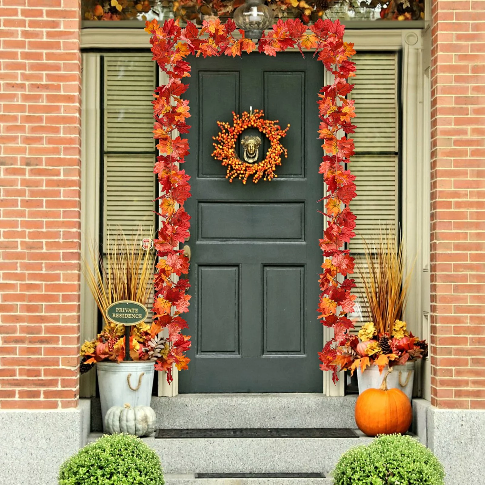 amousa 2 Pack Autumn Wreath Maple Leaf Hanging Vine Wreath Artificial Autumn Leaf Wreath