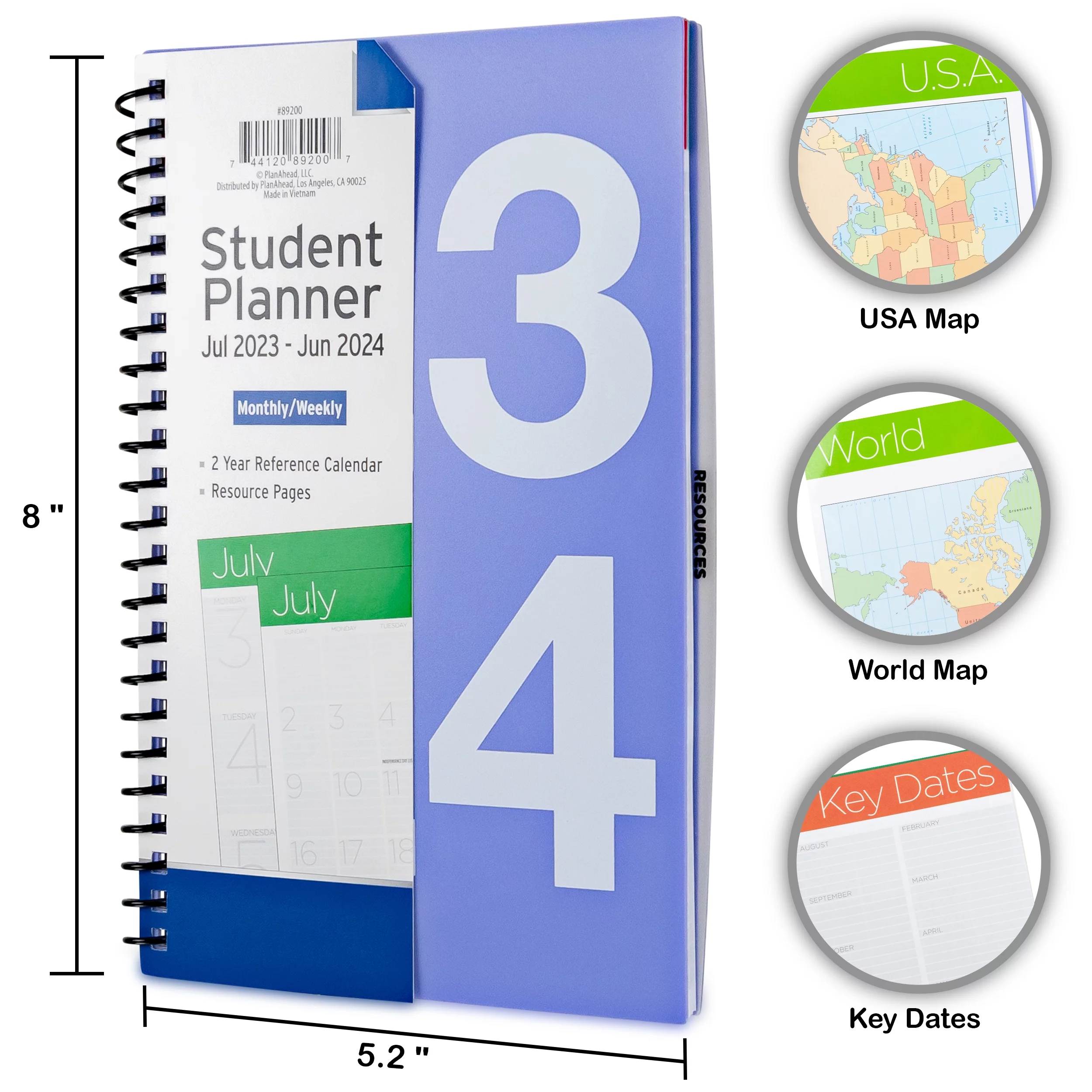 PlanAhead Weekly/Monthly Student Planner, July 2023 - June 2024 (5.5