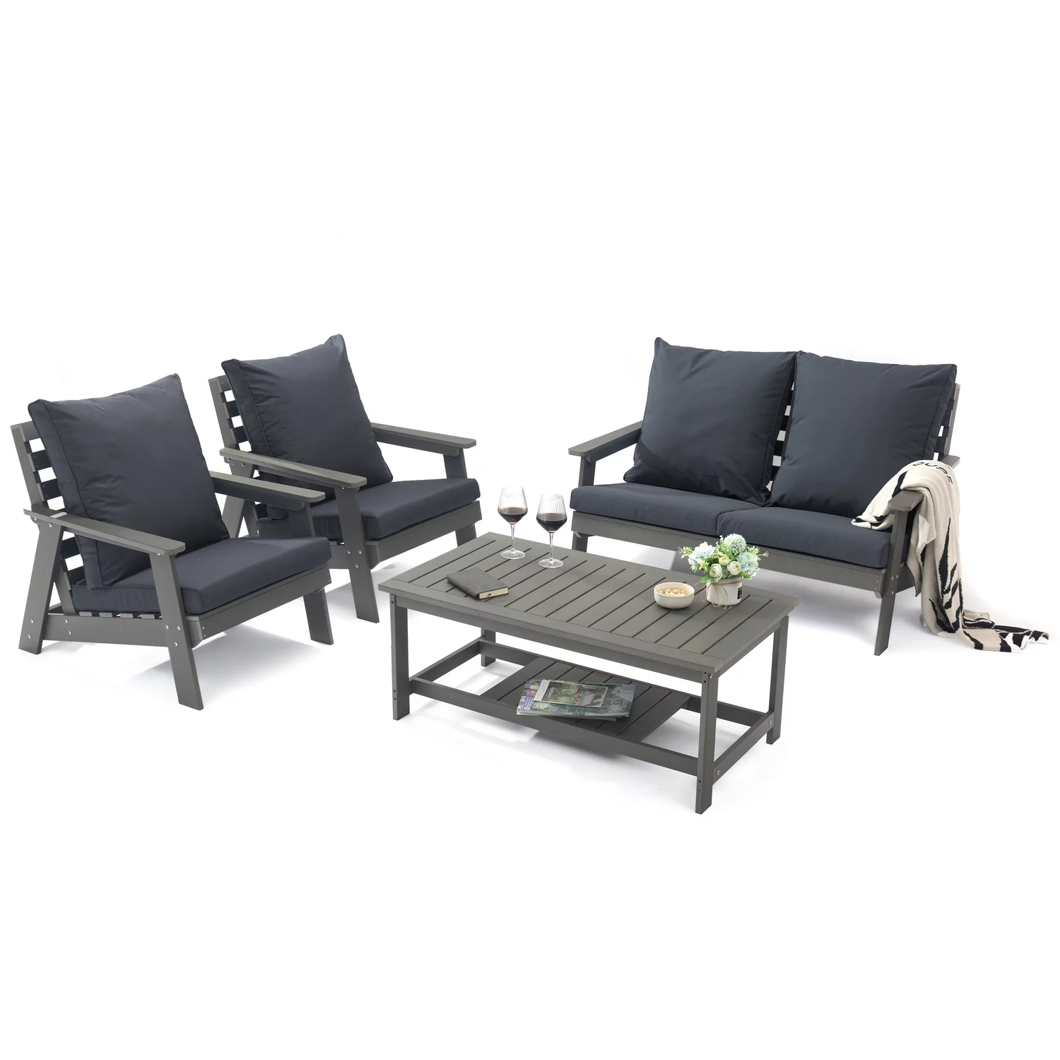 HomeStock Tuscan Temptations Poly Lumber 4-Piece Weather Resistant Patio Conversation Set