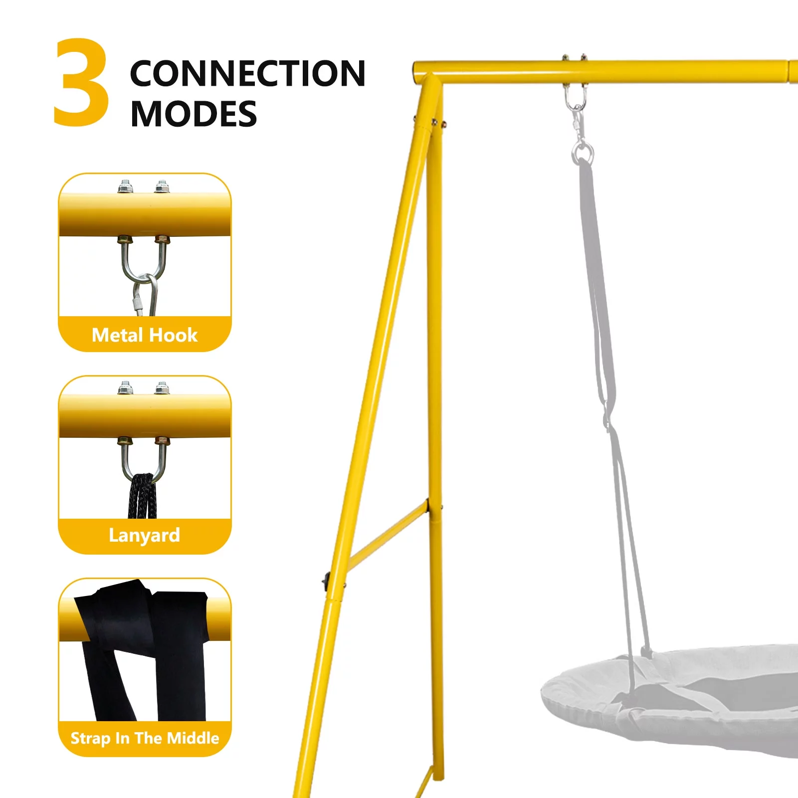 PRINIC A Frame Swing Stand Heavy Duty Sturdy Metal Frame Large Size with Ground Anchored All Weather Usage for Backyard, 71