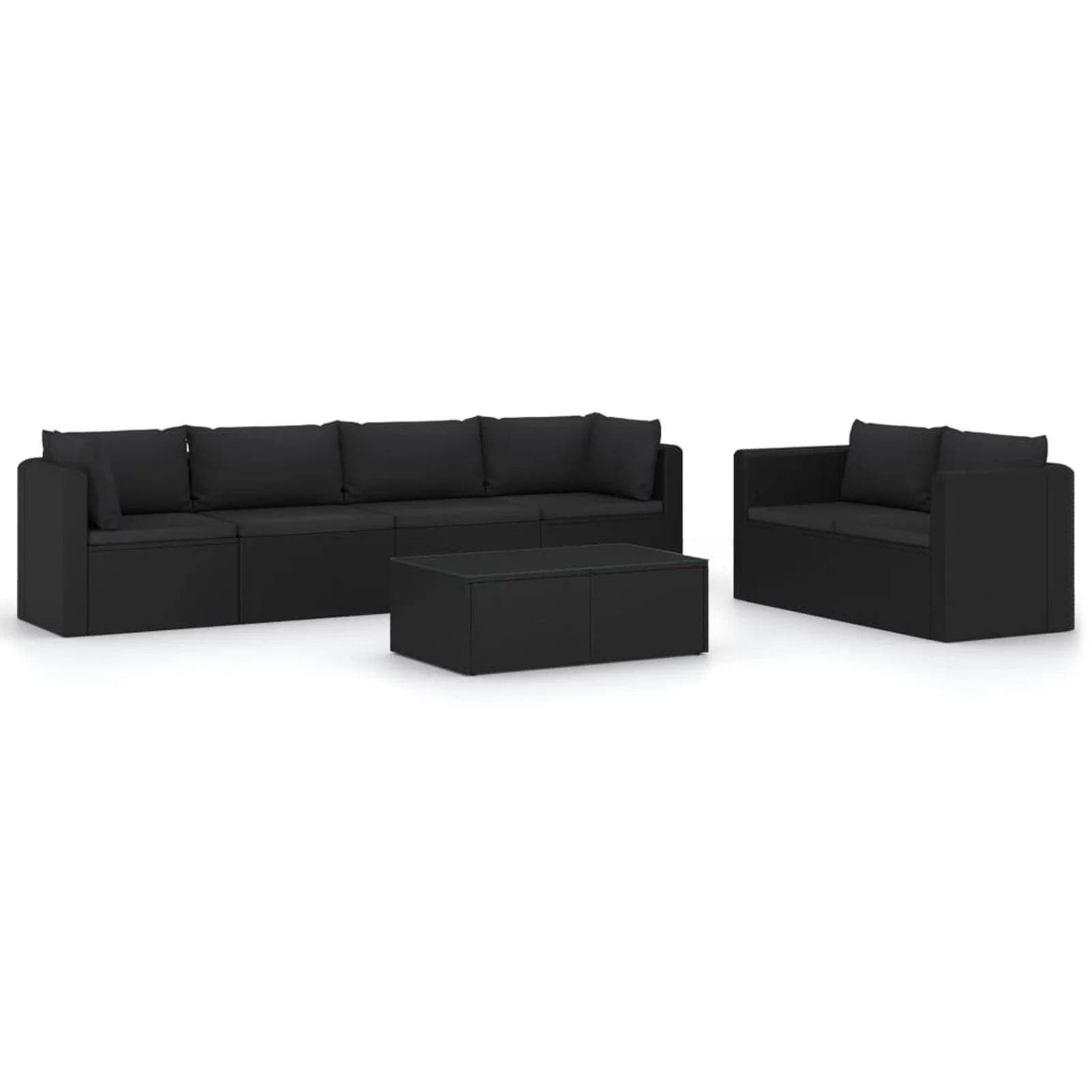 Dcenta 7 Piece Patio Conversation Set Cushioned 4 Corner and 2 Middle Sofas with Glass  Coffee Table Black Poly Rattan Sectional  Furniture Set for Garden, Backyard, Balcony