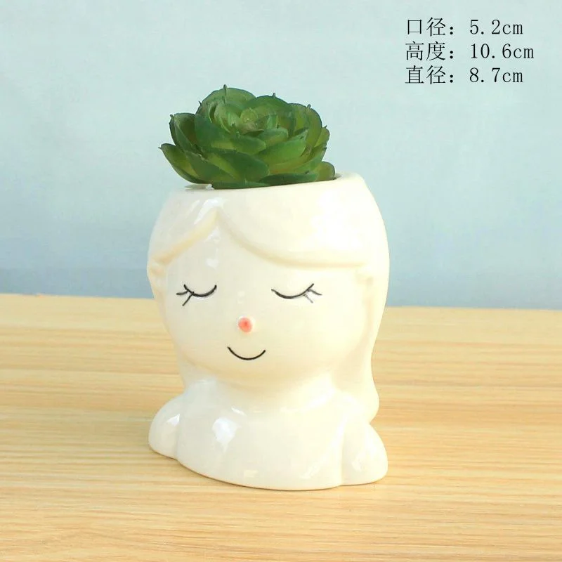 LivNxt Porcelain Doll Succulent Planter, Nordic Style Hand-Painted Succulent Pot, Desktop Potted Plant