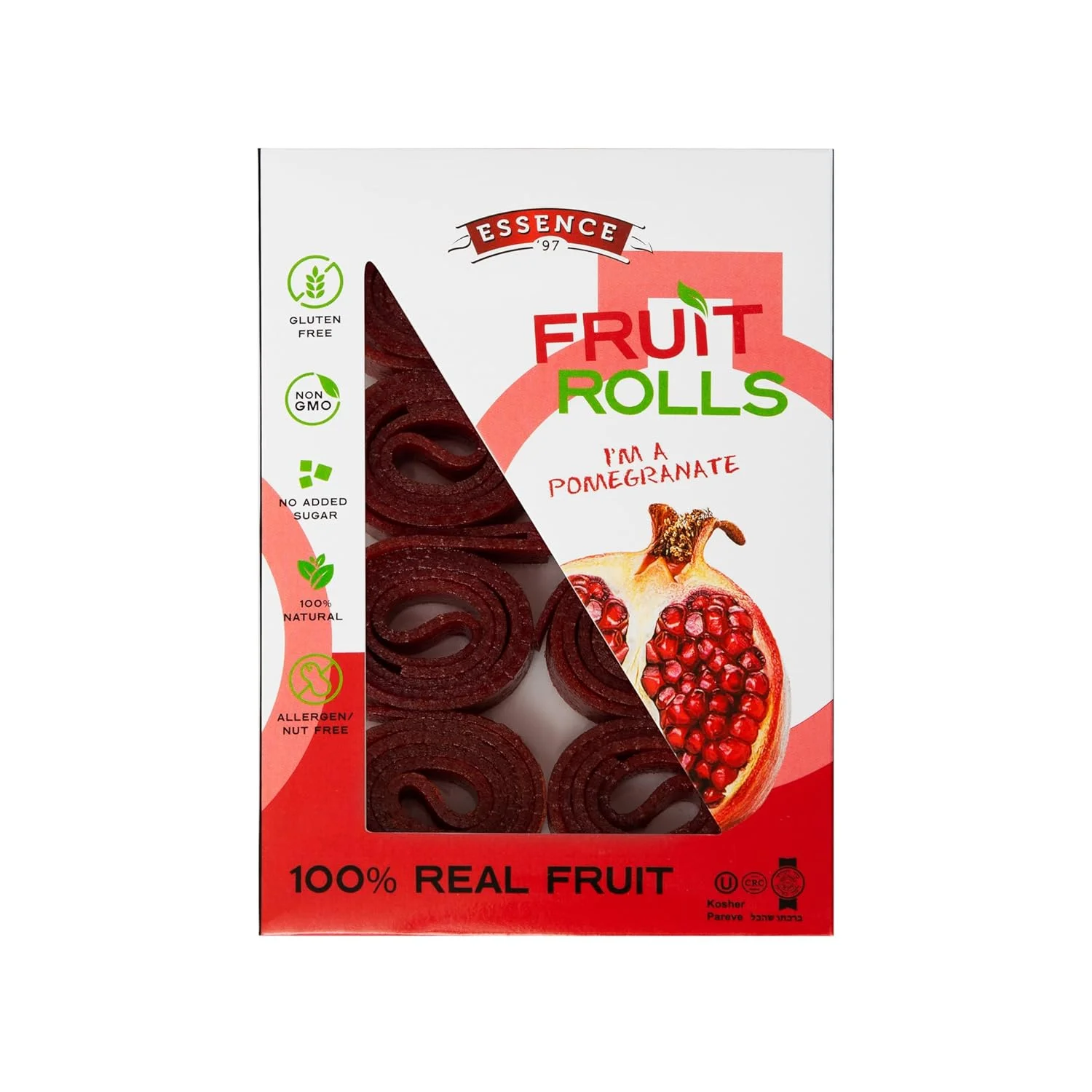 Fruit Roll Ups Healthy Snacks for Kids and Adults Vegan non-GMO no Added Sugar Natural Pomegranate Fruit Strips for School and Lunch [16 Rolls]