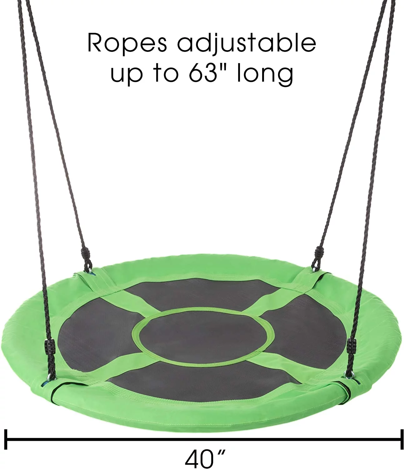 Hey! Play! Saucer Swing 40 Diameter Hanging Tree or Swing Set Outdoor Playground or Backyard Play Accessory Round Disc with Adjustable Rope, Green/Black
