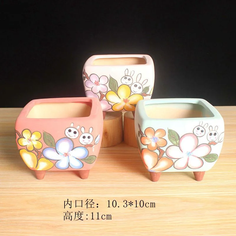 LivNxt Ceramic Korean Style Succulent Planter - Hand-Painted Rabbit Design