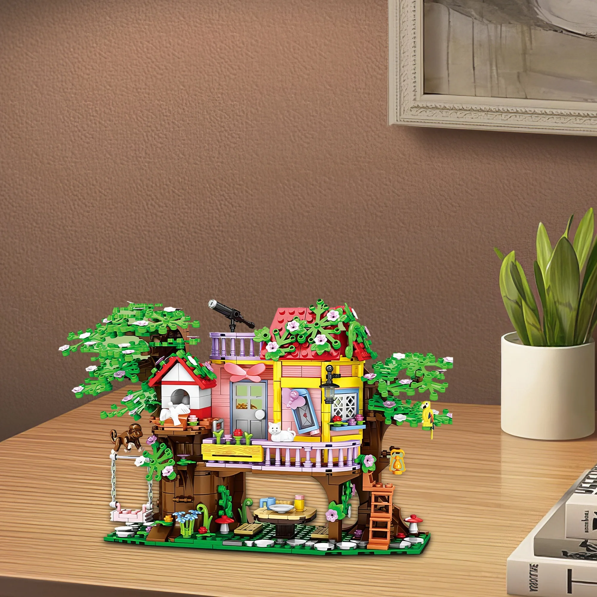 HI-REEKE Tree House Building Block Set Building Kit with Cat Toy for Kid Adult Multi Color