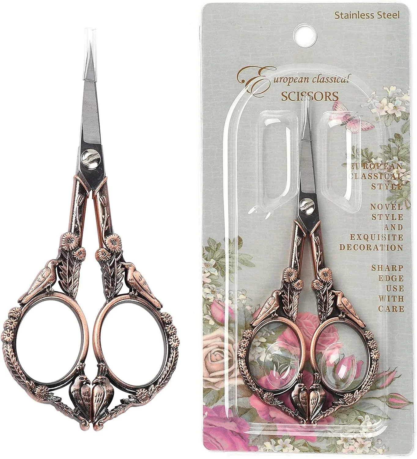 420 Stainless Steel Retro-style Sewing Scissors with Alloy Handle Red Copper 11.85x5.3x0.5cm