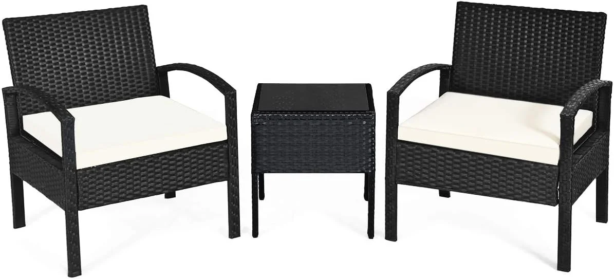 Elegant 3 Piece Elegant Furniture Set with 2 Cushioned Chairs & End Table, 1, Black