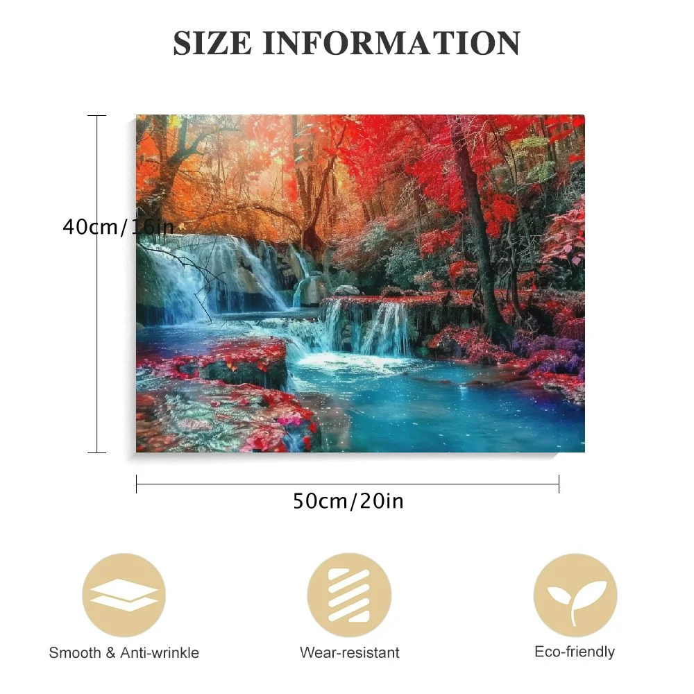 CANFLASHION  Wall Art Decor Canvas Print Picture Red Forest Waterfalls Modern Landscape Tree for Living Room Bedroom Kitchen Office Home Decorations Stretched and Framed Ready to Hang