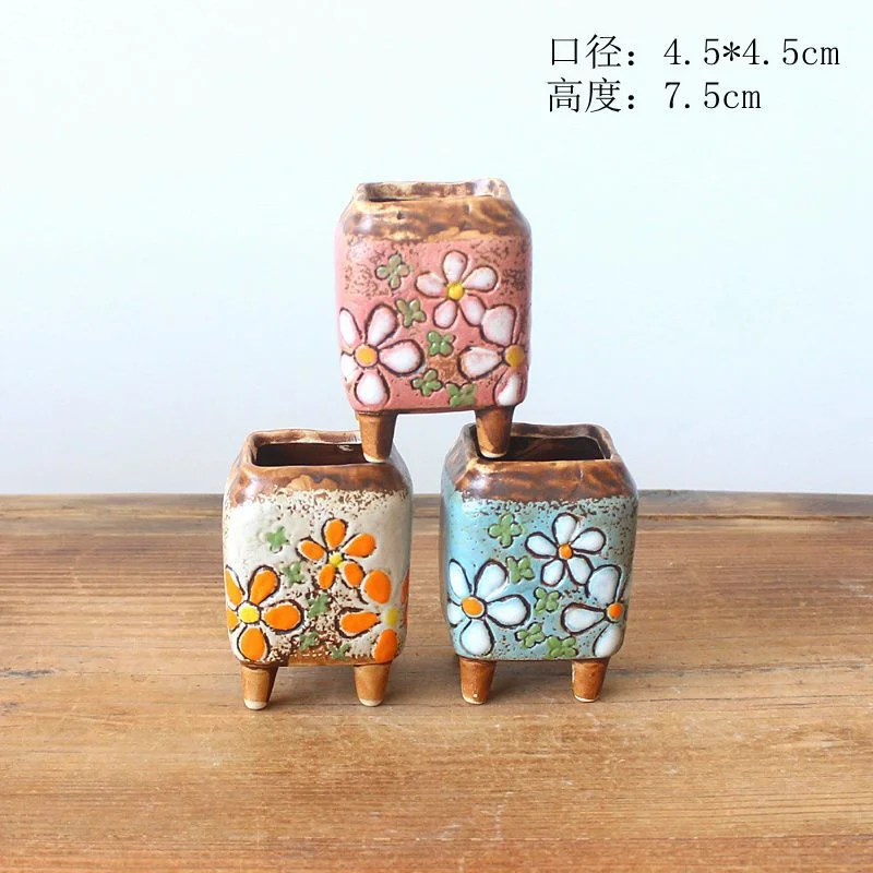 Hand-Painted Ceramic Succulent Flower Pot - Desktop Planter